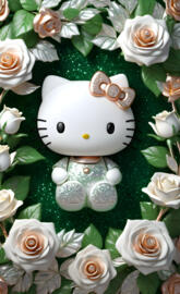 lovely Hello Kitty surrounded by pearly white roses
