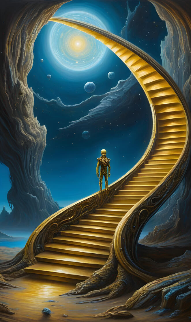 a statue on a staircase