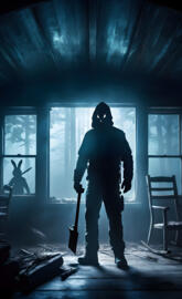 a person holding a shovel in a dark room