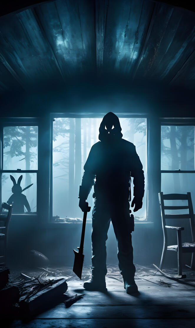 a person holding a shovel in a dark room