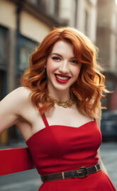 a woman with red hair