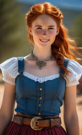Wild West-a woman with red hair wearing a dress
