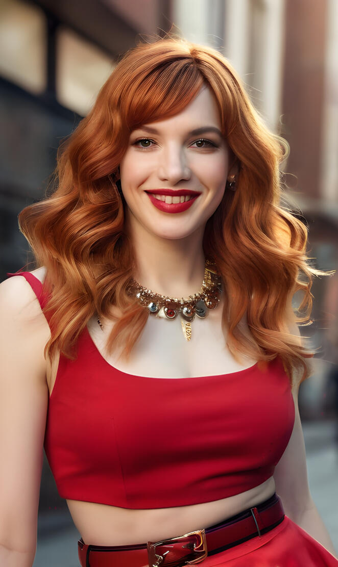 a woman with red hair