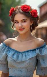 Wild West-a woman with a red roses in her hair