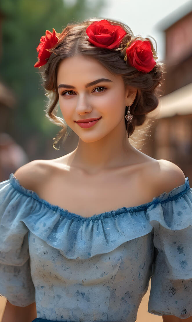 Wild West-a woman with a red roses in her hair