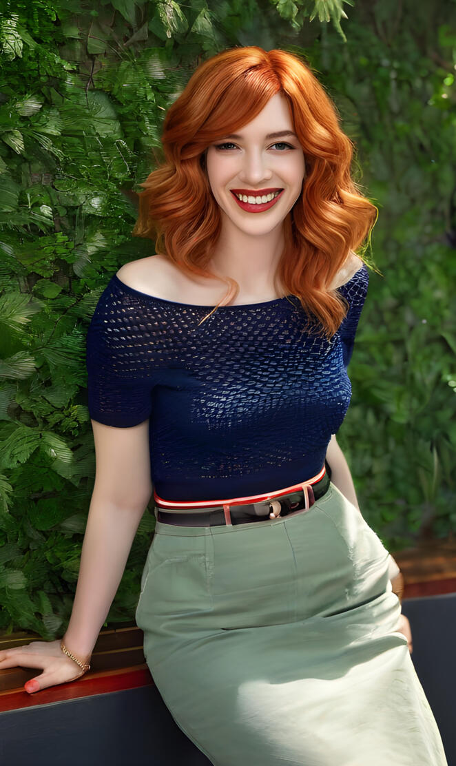 a woman with red hair