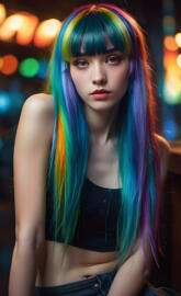 a woman with blue hair