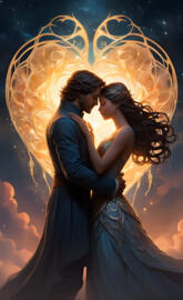 Visualize a (((passionate embrace))) between two lovers whose silhouet