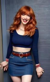 a woman in a blue outfit