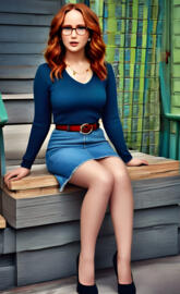 a woman in a blue outfit