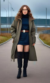 a woman in a coat and boots