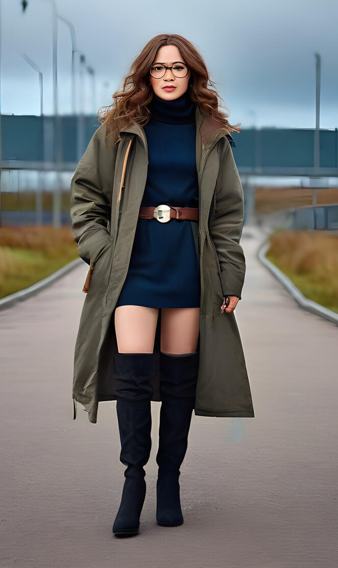 a woman in a coat and boots