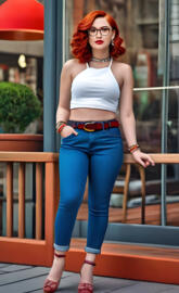 a redhead woman posing for a picture