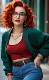 a woman with red hair