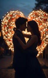 Visualize a (((passionate embrace))) between two lovers whose silhouet