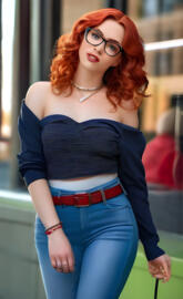 a woman with red hair