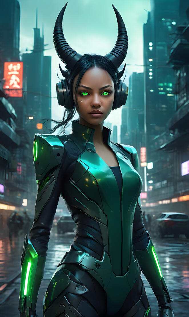 Cyberpunk Enchantress: A Demon’s Sparkle