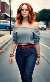 a woman walking down a street
