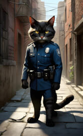 a cat wearing a police uniform