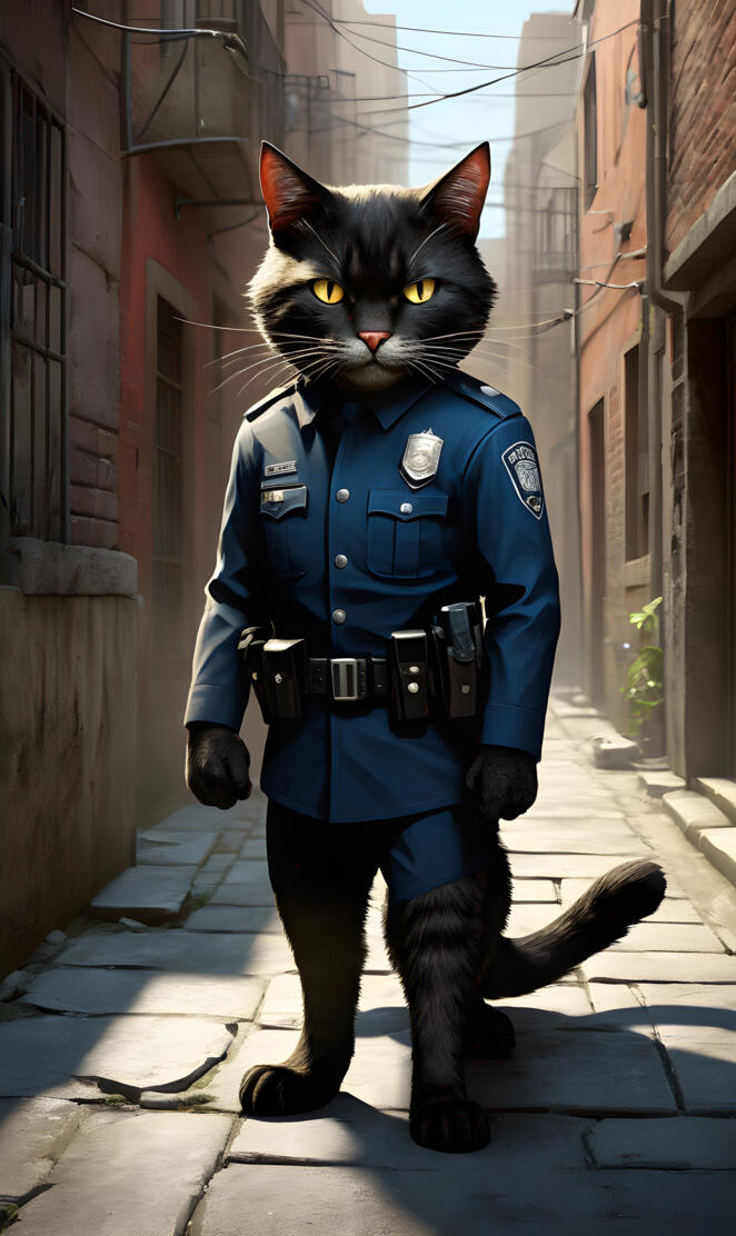 a cat wearing a police uniform