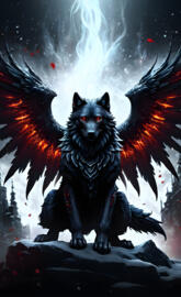 a black wolf with red eyes and a black wolf with a star in the