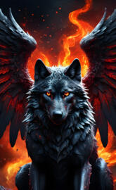 a black wolf with red eyes