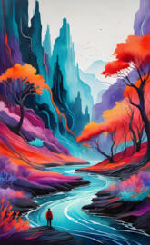 a painting of a city