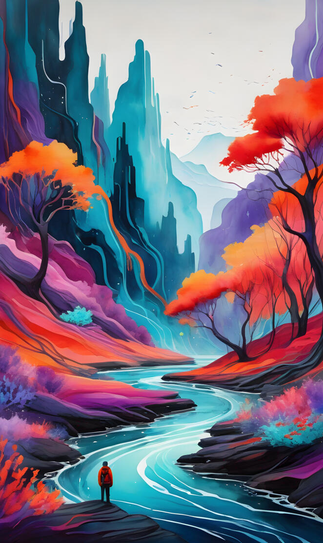 a painting of a city