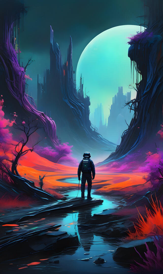 a person standing in a large room with a large screen and a large