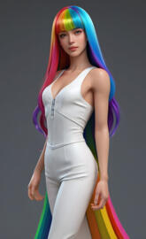 a woman with colorful hair