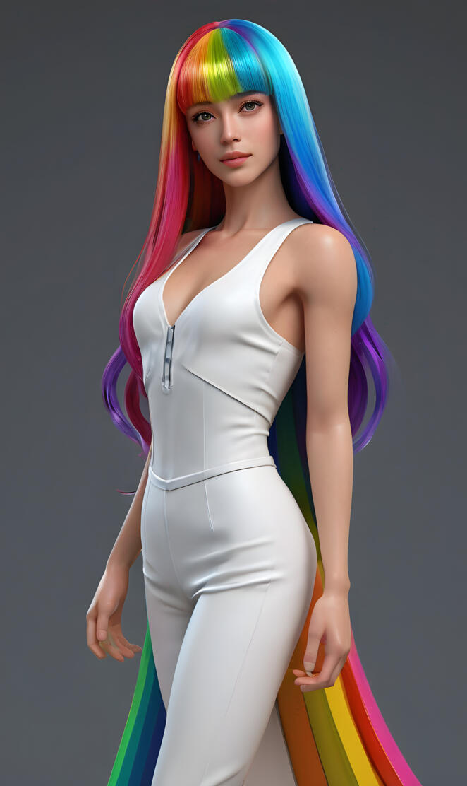 a woman with colorful hair