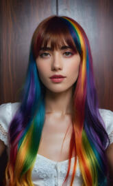 a woman with colorful hair