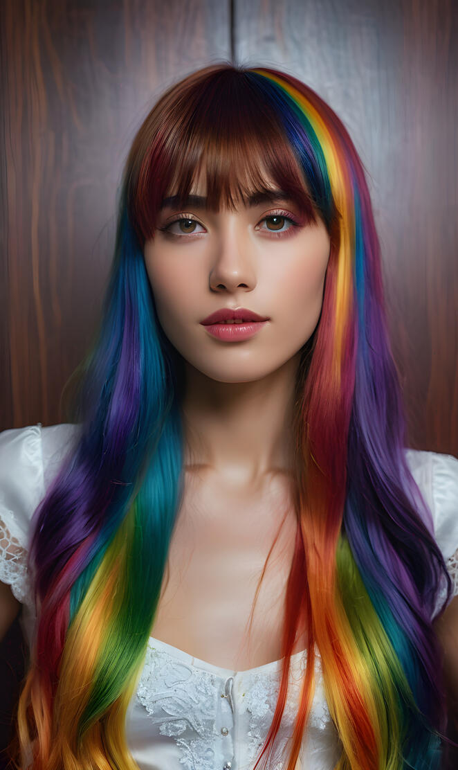 a woman with colorful hair