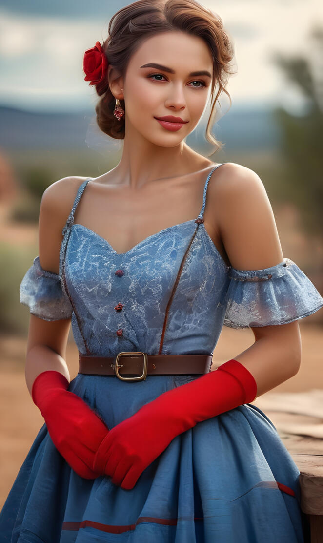 Wild West-a woman in a blue dress