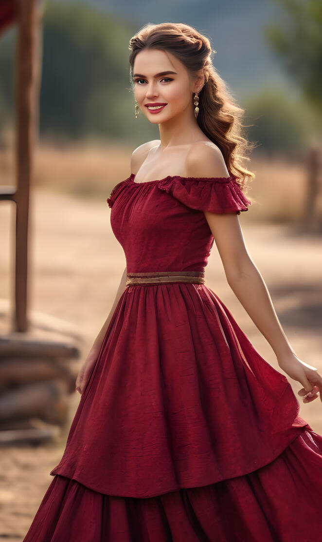 Wild West-a woman in a red dress