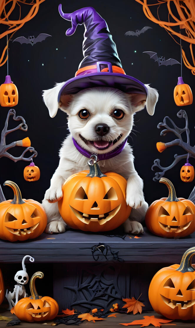 Halloween Wizard Dog and Pumpkin