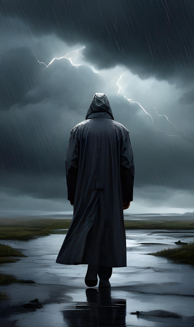 a person standing in a puddle with a starry sky above