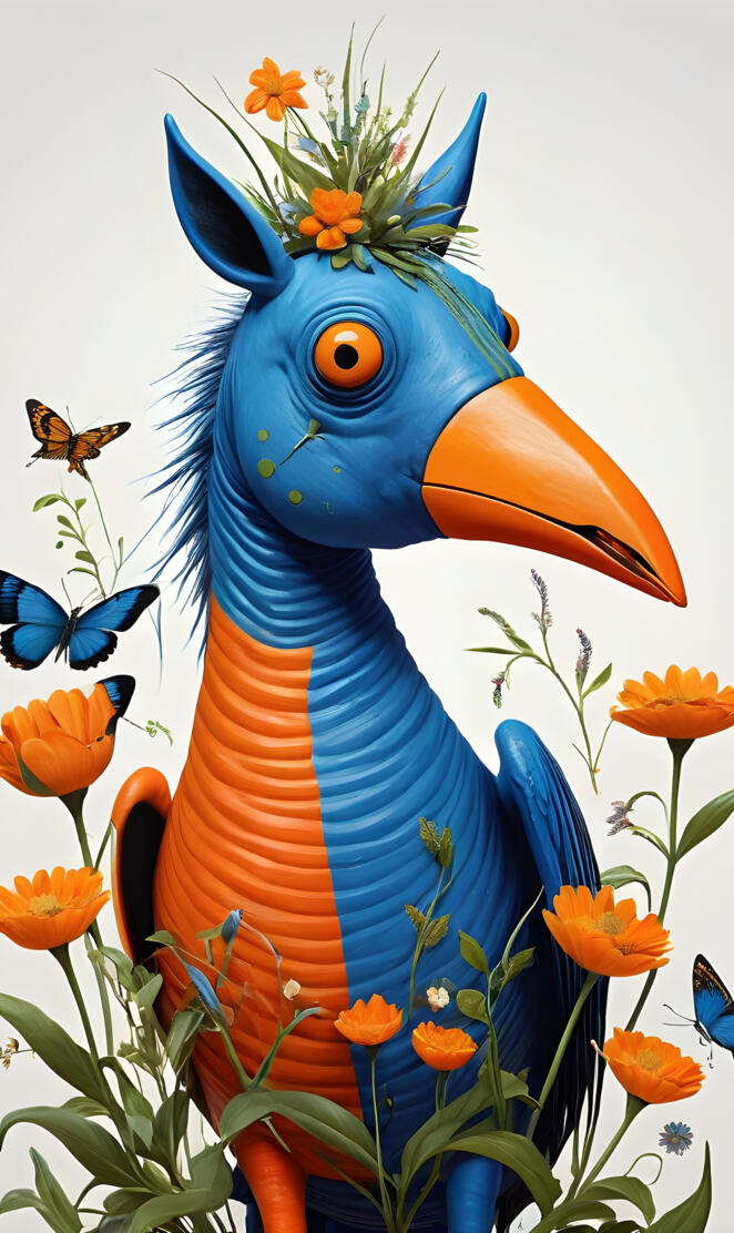 a blue and orange unicorn