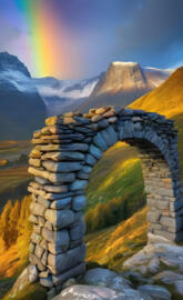 a stone bridge over a mountain