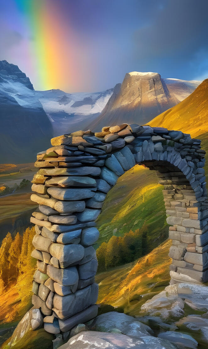 a stone bridge over a mountain