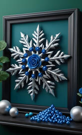 a giant snowflake picture on a green wall