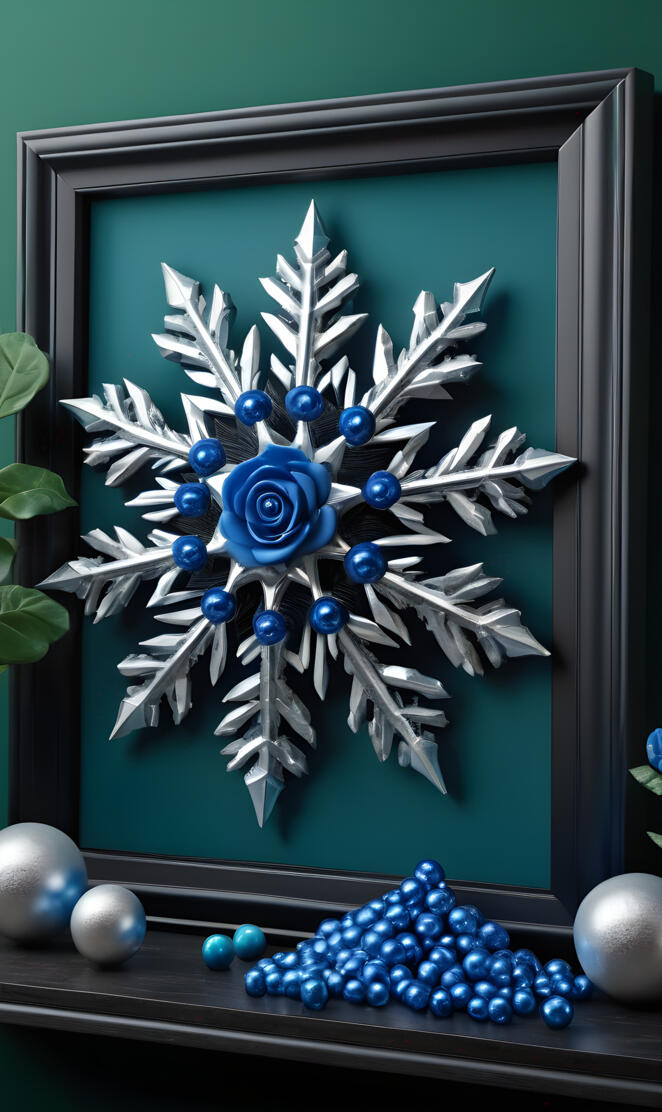 a giant snowflake picture on a green wall