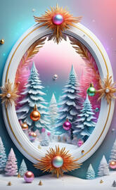 a painting of a tree with decorations