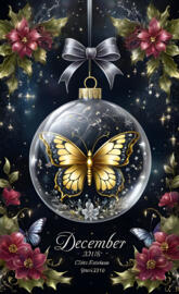 a gold and black candle holder with a butterfly on it