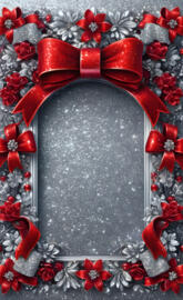 a red bow on a black surface