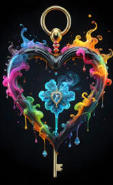 a colorful necklace with a blue flower