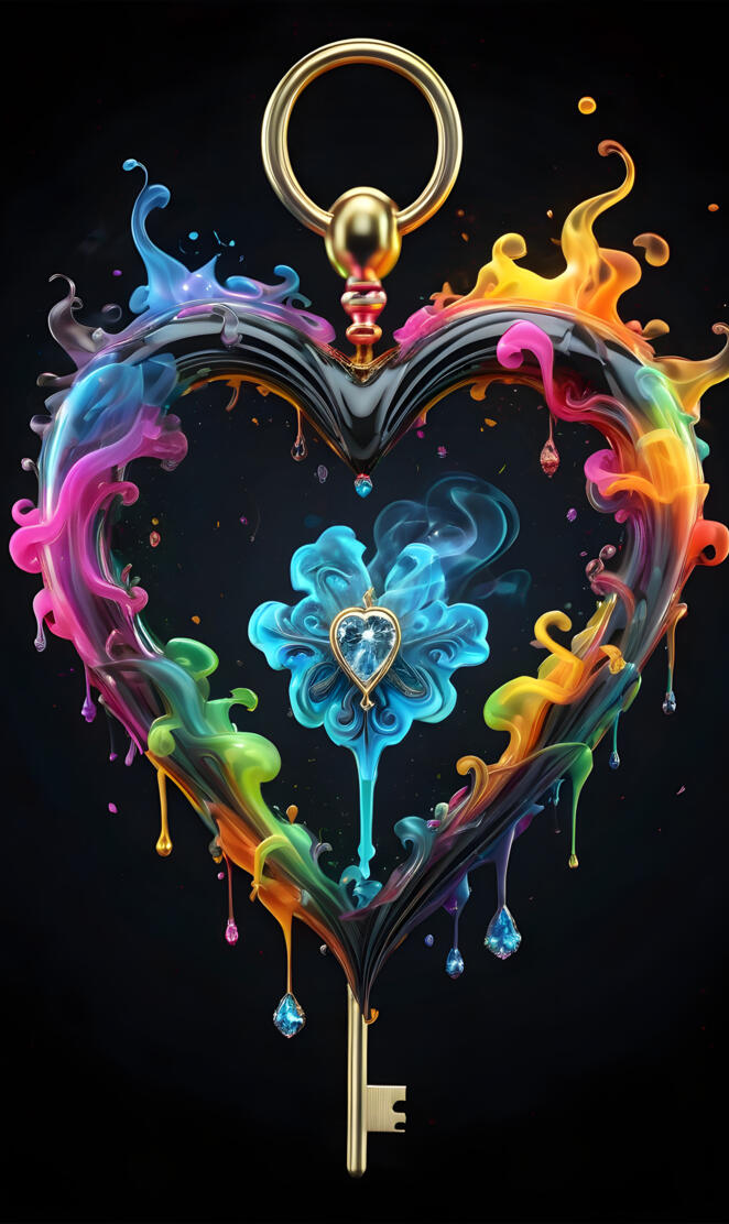 a colorful necklace with a blue flower