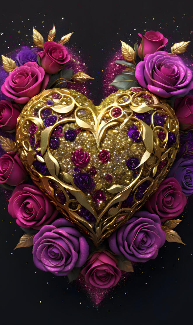 Golden Heart with Roses