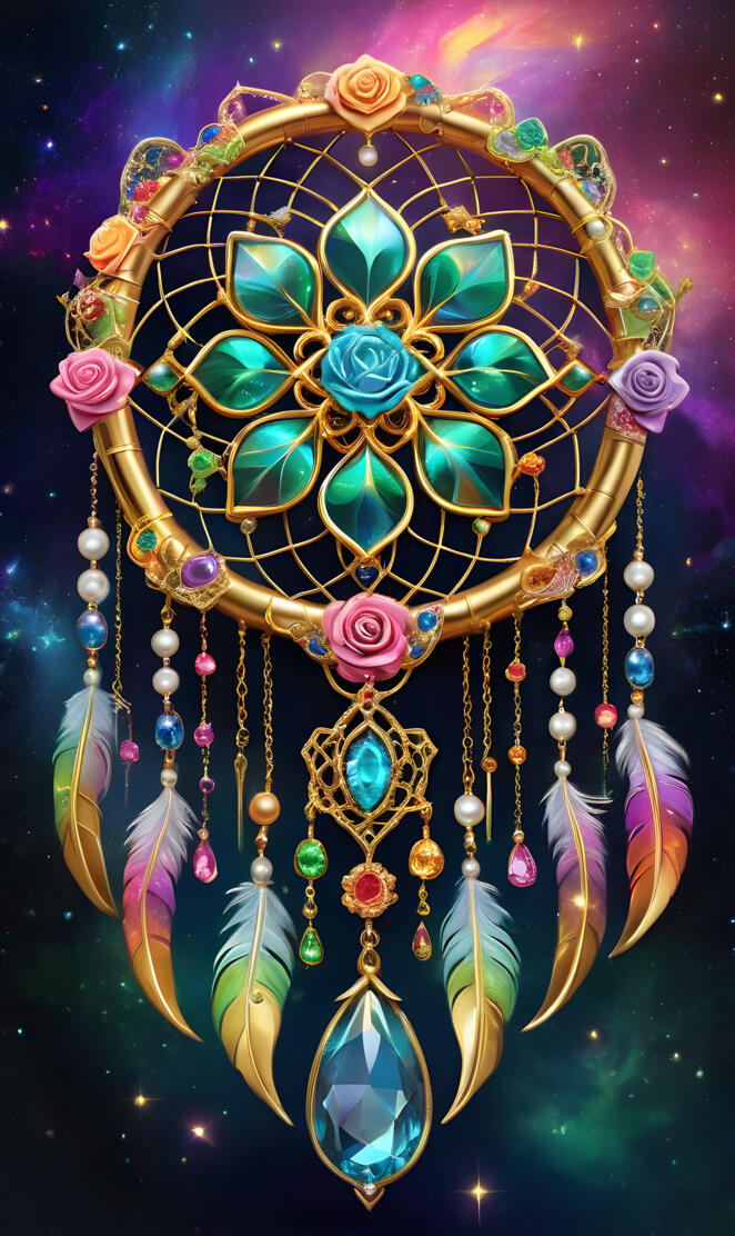 Beautiful rose dreamcatcher with diamonds, gemstones and pearls,