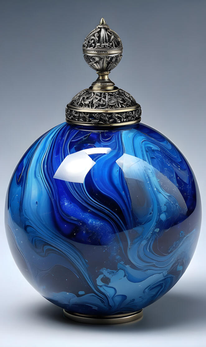 a blue and gold vase